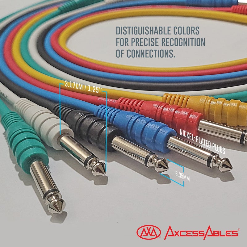 AXA AXCESSABLES AxcessAbles 1/4 (6.35mm) TS to 1/4 (6.35mm) TS Unbalanced Mono Multi-Color Patch Cables 6 Pack (3ft) Outboard Gear & Patchbay Studio Cables External Effects Digital Analog Effects - Image 3